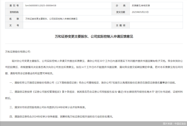 科元网  万和证券变更主要股东、公司实际控制人申请获监管反馈意见